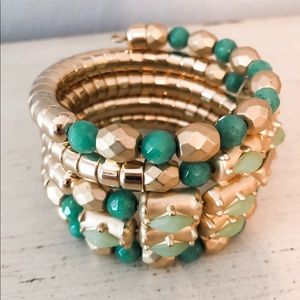 Gold and Green Coil Bracelet